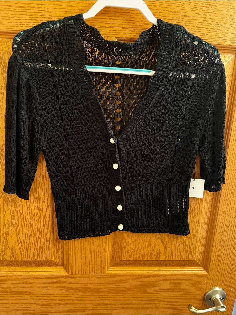 Black stylish quarter length Cardigan with Pearl Buttons… crop -